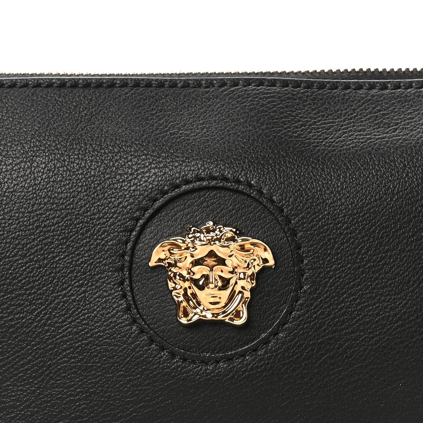 Grained Calfskin Medusa Shoulder Bag Black