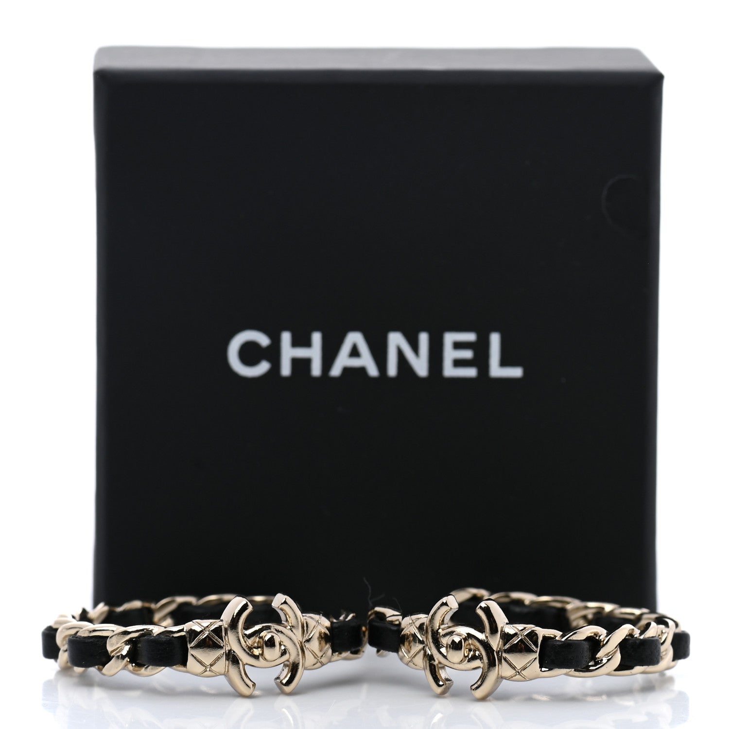 Chanel Metal Lambskin Quilted CC Turnlock Chain Hoop Earrings Gold Black 5 of 5