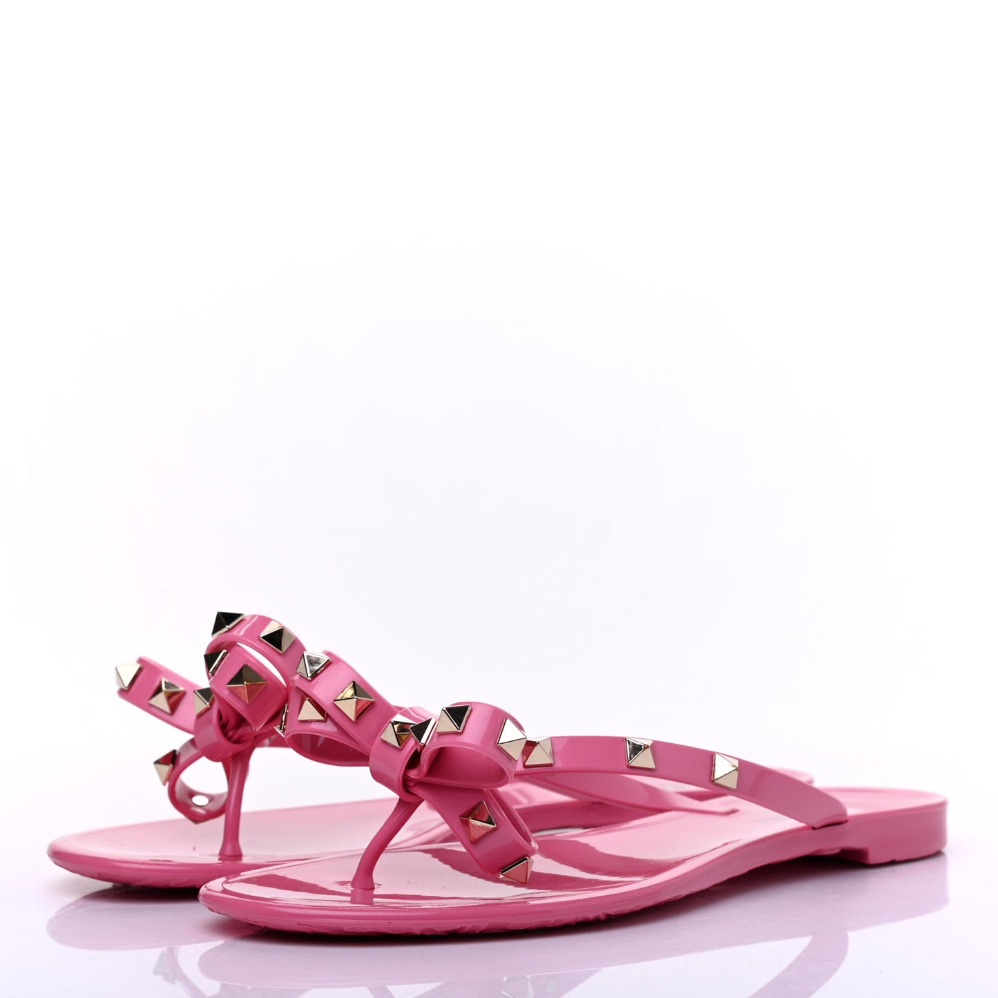 PVC Jelly Rockstud Bow Thong Sandals 38 Pink