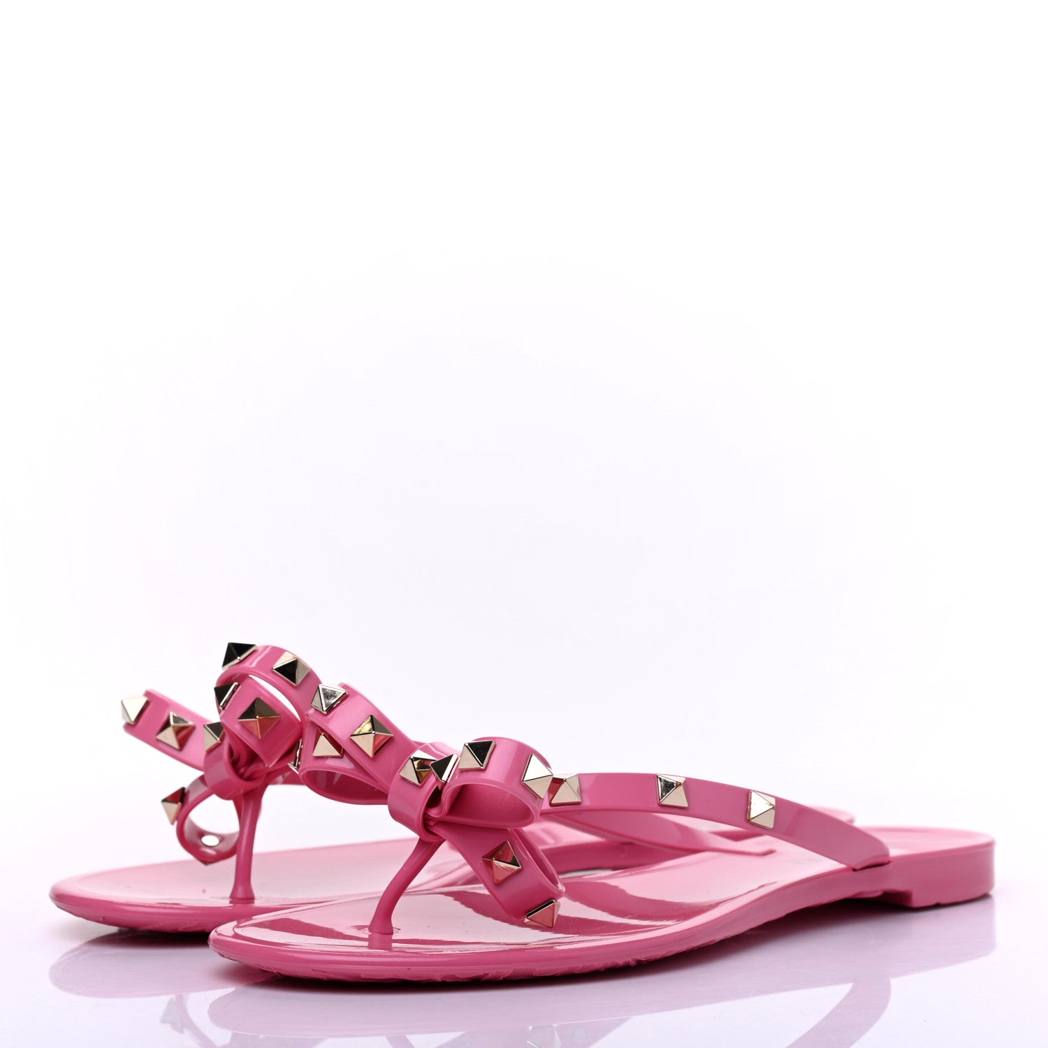 Valentino Garavani PVC Jelly Rockstud Bow Thong Sandals 38 Pink 3 of 9