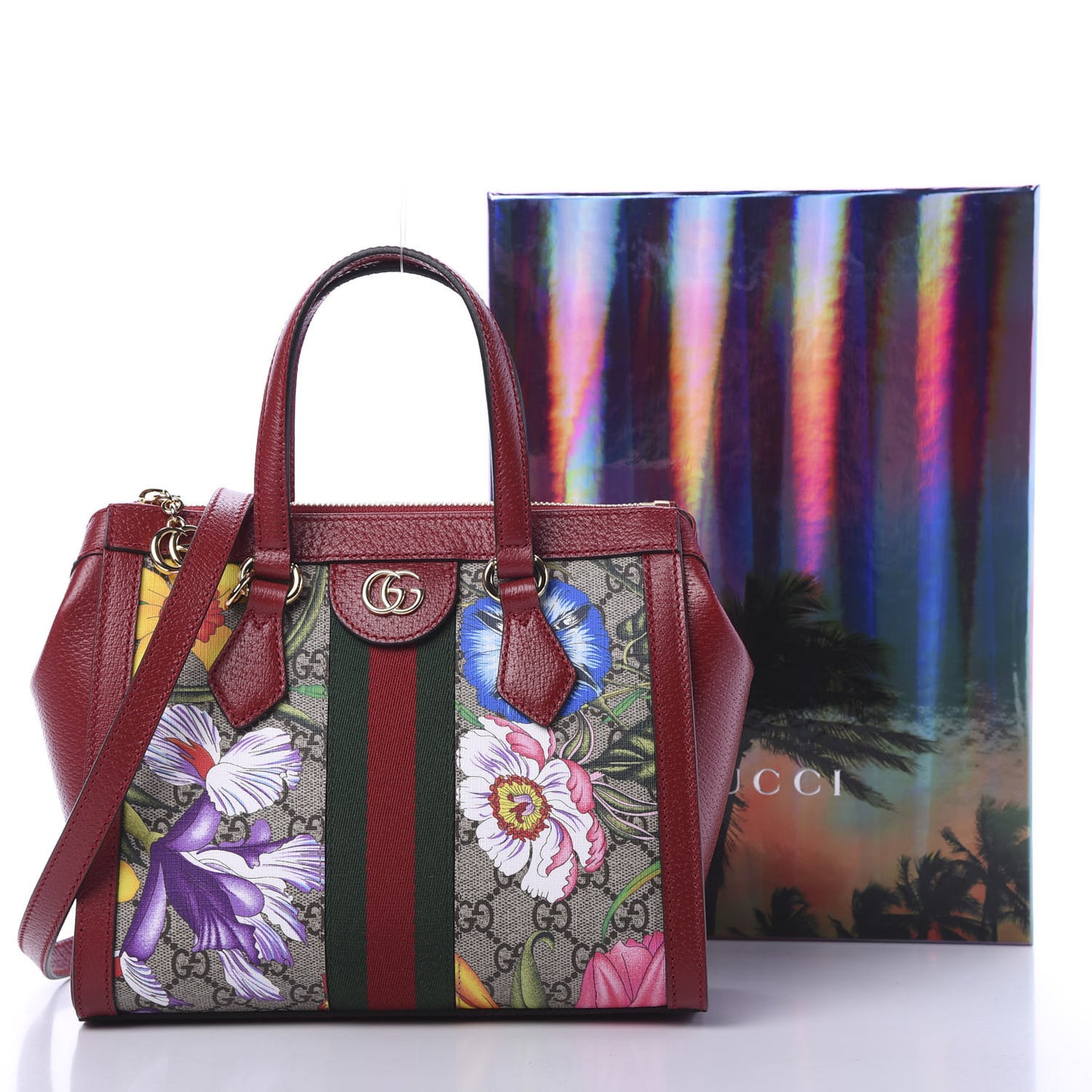 GG Supreme Monogram Flora Web Small Ophidia Tote Bag Red