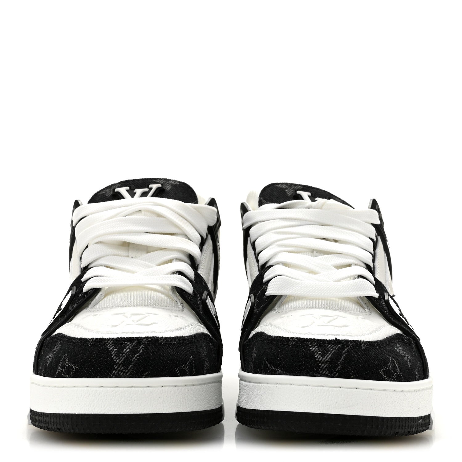 Louis Vuitton Calfskin Embossed Monogram Denim Womens LV Trainer Sneakers 41 Black 41 Black 3 of 9
