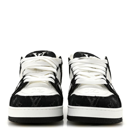 Louis Vuitton Calfskin Embossed Monogram Denim Womens LV Trainer Sneakers 41 Black 41 Black 3 of 9