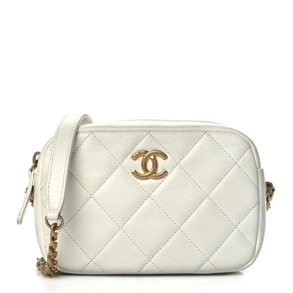 Chanel Shiny Caviar Quilted Chain Melody Camera Bag White 1 of 12