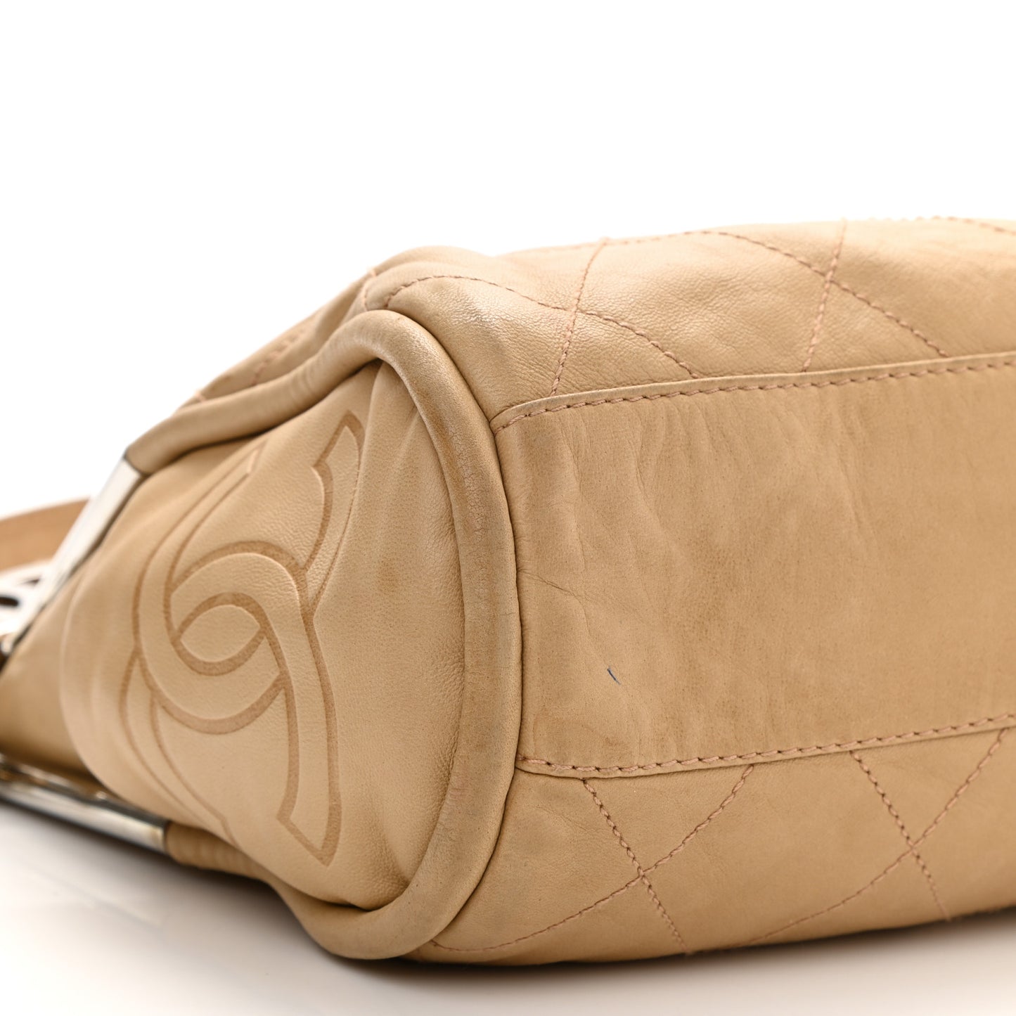 Lambskin Stitched Medium Ultimate Soft Tote Beige