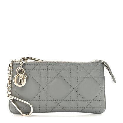 Christian Dior Lambskin Cannage Lady Dior Zipped Key Case Stone Grey 1 of 7