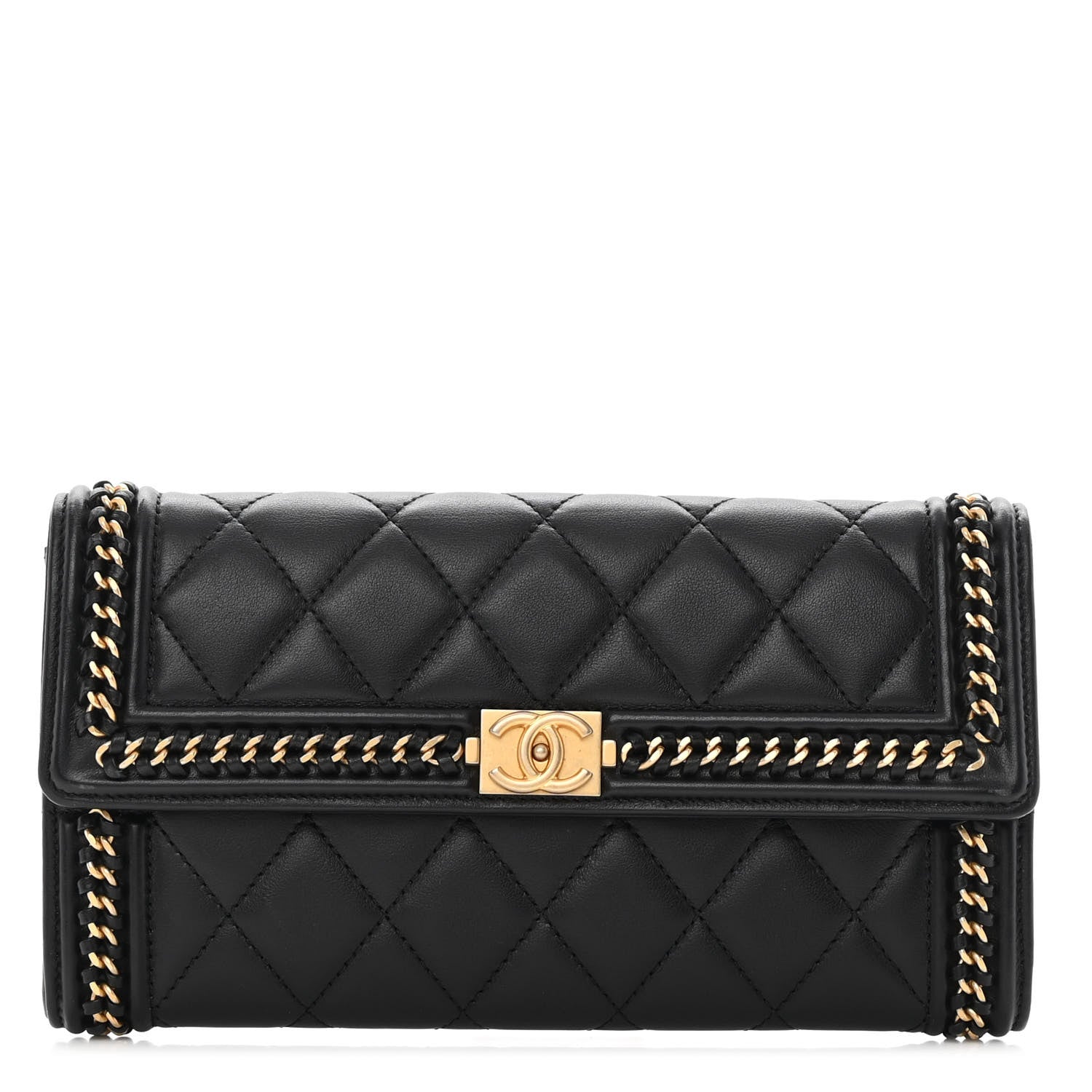 Chanel Calfskin Quilted Boy Chain Around Flap Wallet Black 1 of 10