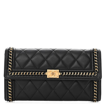 Chanel Calfskin Quilted Boy Chain Around Flap Wallet Black 1 of 10