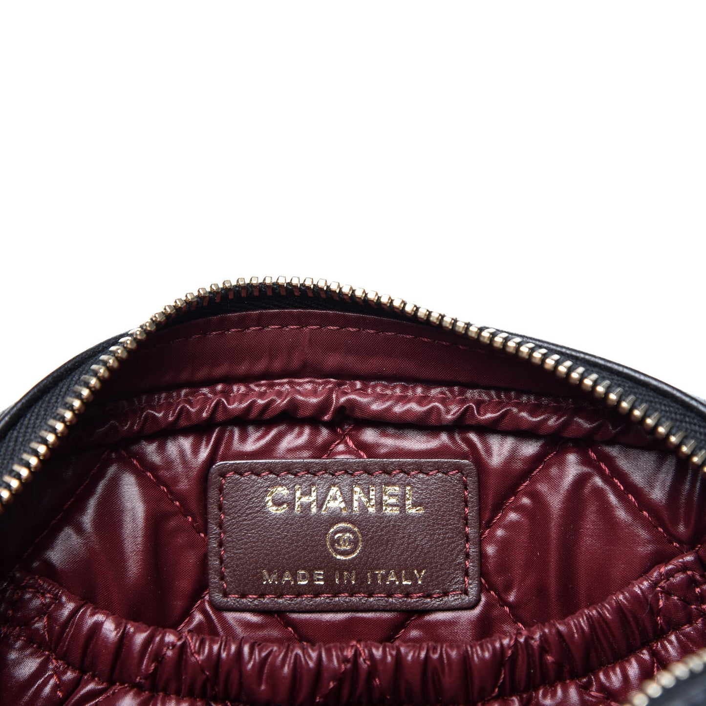 Lambskin Quilted Small Curvy Pouch Cosmetic Case Black