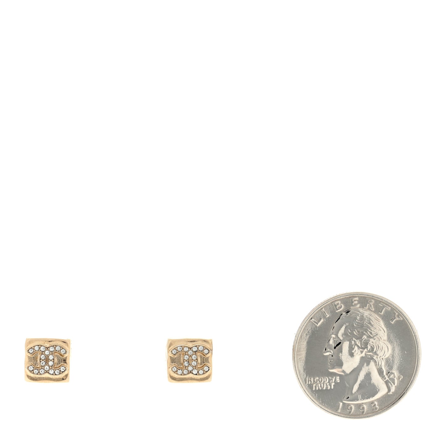 Metal Crystal Mini Square CC Earrings Gold