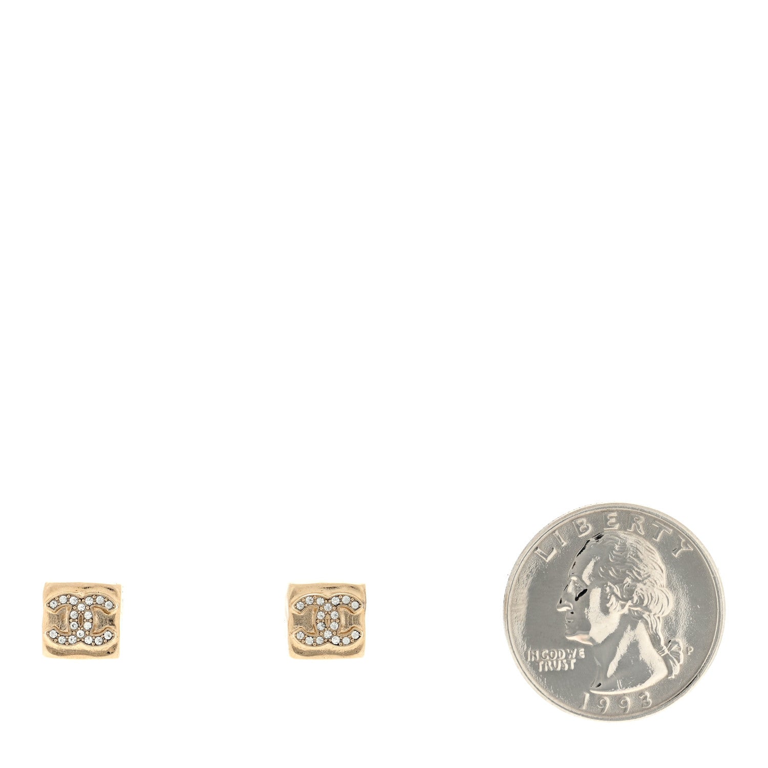 Chanel Metal Crystal Mini Square CC Earrings Gold 2 of 4