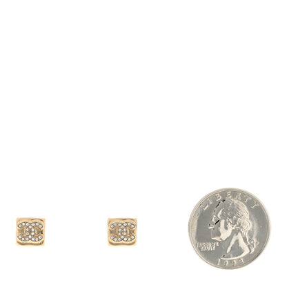 Chanel Metal Crystal Mini Square CC Earrings Gold 2 of 4