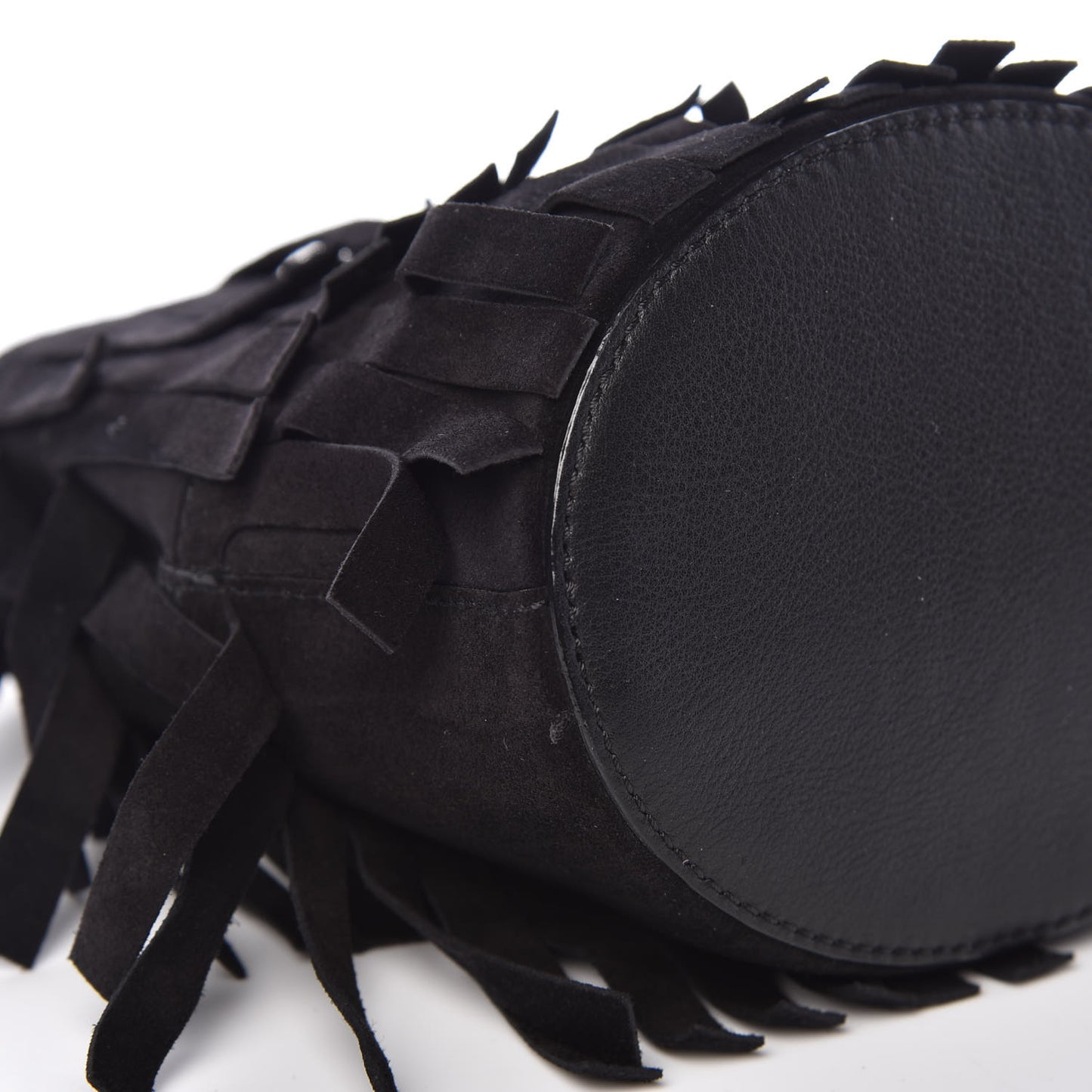 Suede Fringe Mini Bucket Bag Black