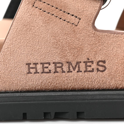 Hermes Suede Goatskin Womens Chypre Sandals 39.5 Rose Perle Black 4 of 9