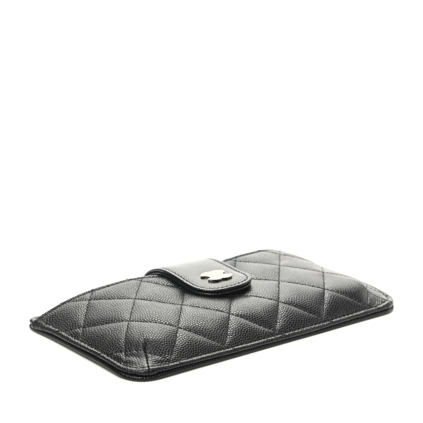 Caviar Quilted Phone Holder Wallet on Removable Chain Insert Black