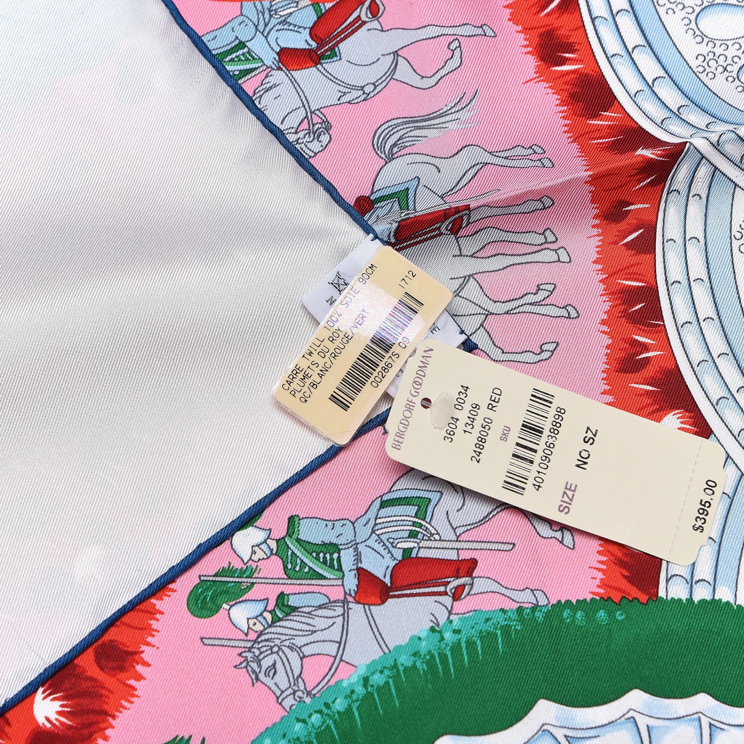 Hermes Silk Plumets du Roy Scarf 90 White Rouge Vert 5 of 5