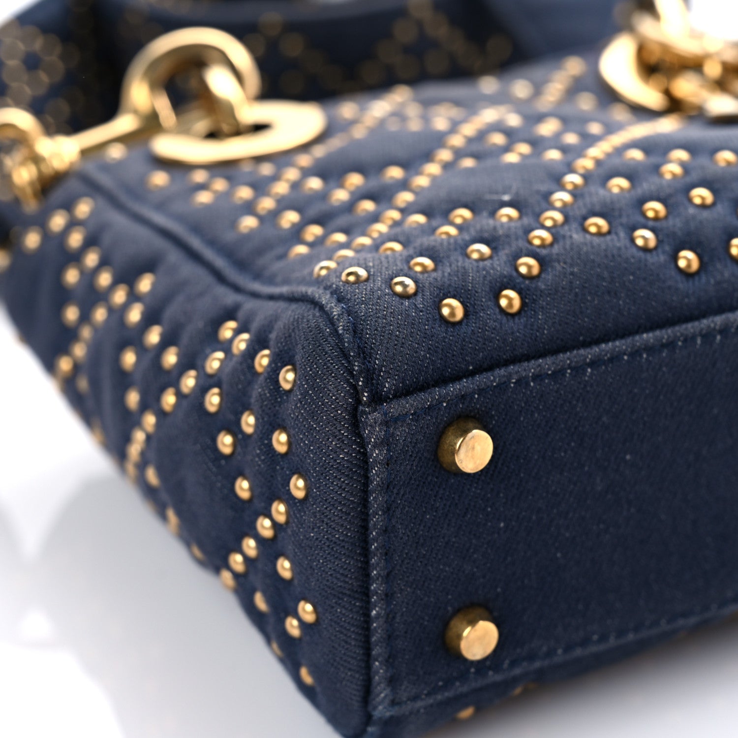 Christian Dior Denim Cannage Studded Mini Lady Dior Navy 8 of 14