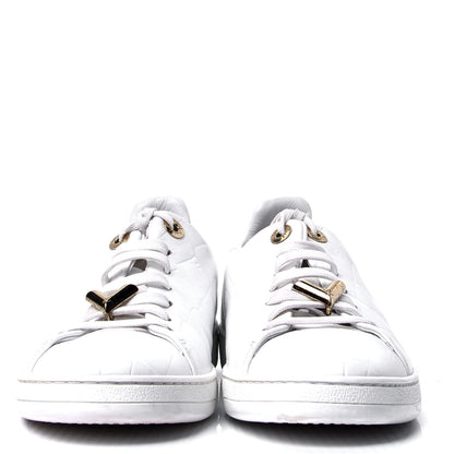 Louis Vuitton Calfskin Crocodile Embossed Frontrow Sneakers 38 White 2 of 6