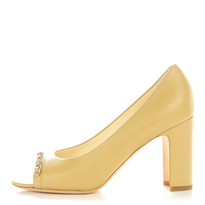 Chanel Calfskin Chain Peep Toe Pumps 37 Beige 1 of 8