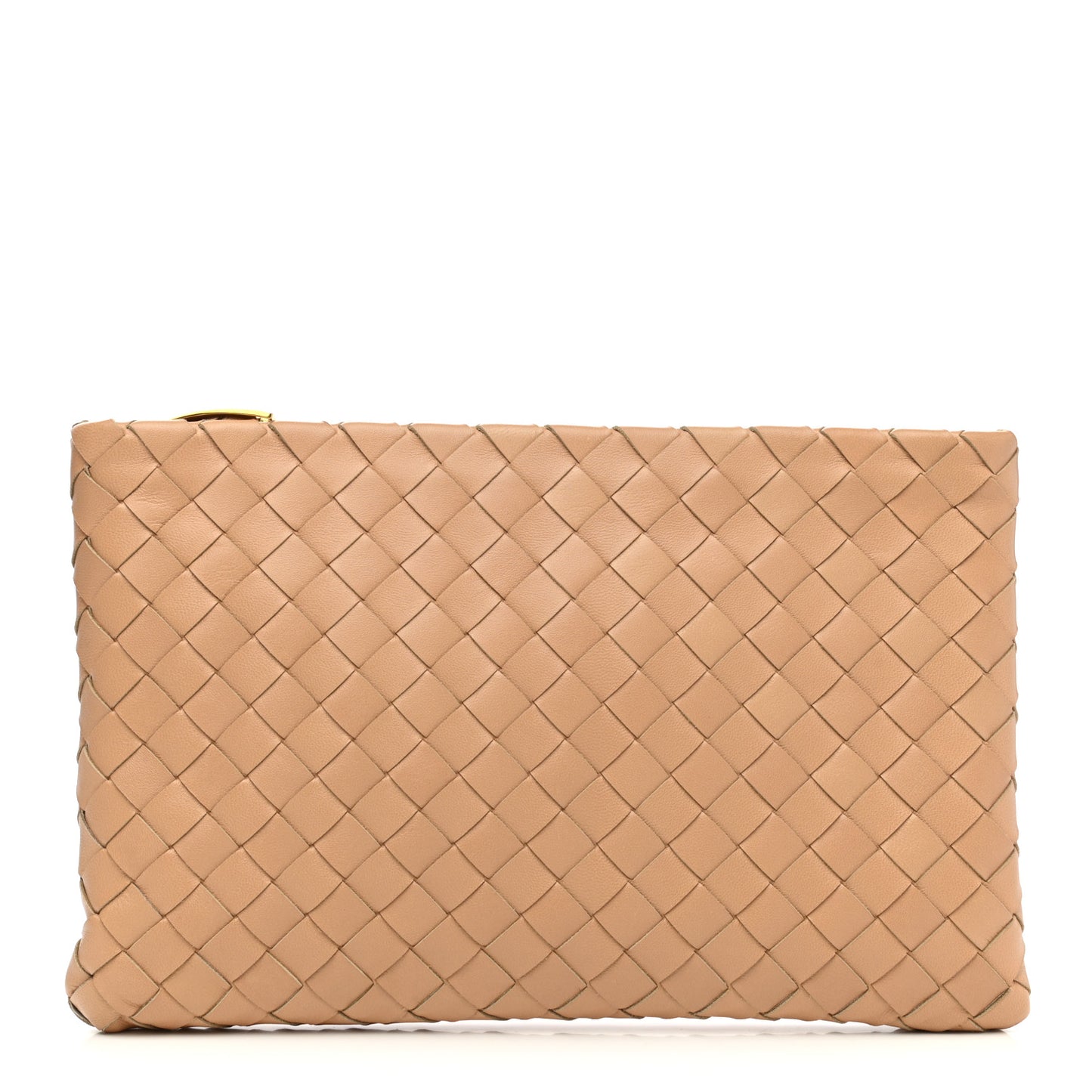 Nappa Intrecciato Large Flat Zip Pouch Beige