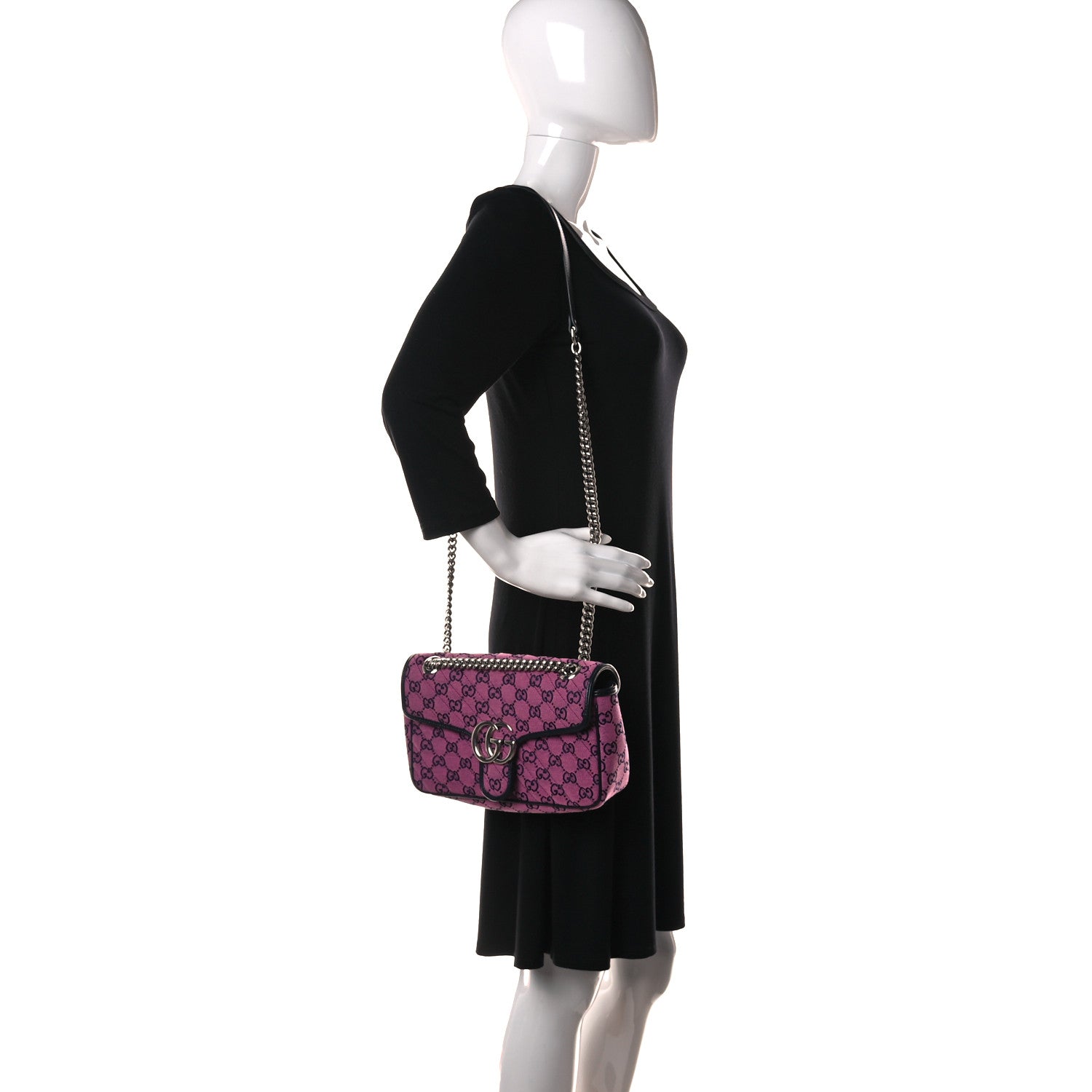 Gucci Monogram Multicolor Matelasse Diagonal Small GG Marmont Shoulder Bag Pink Blue 2 of 10
