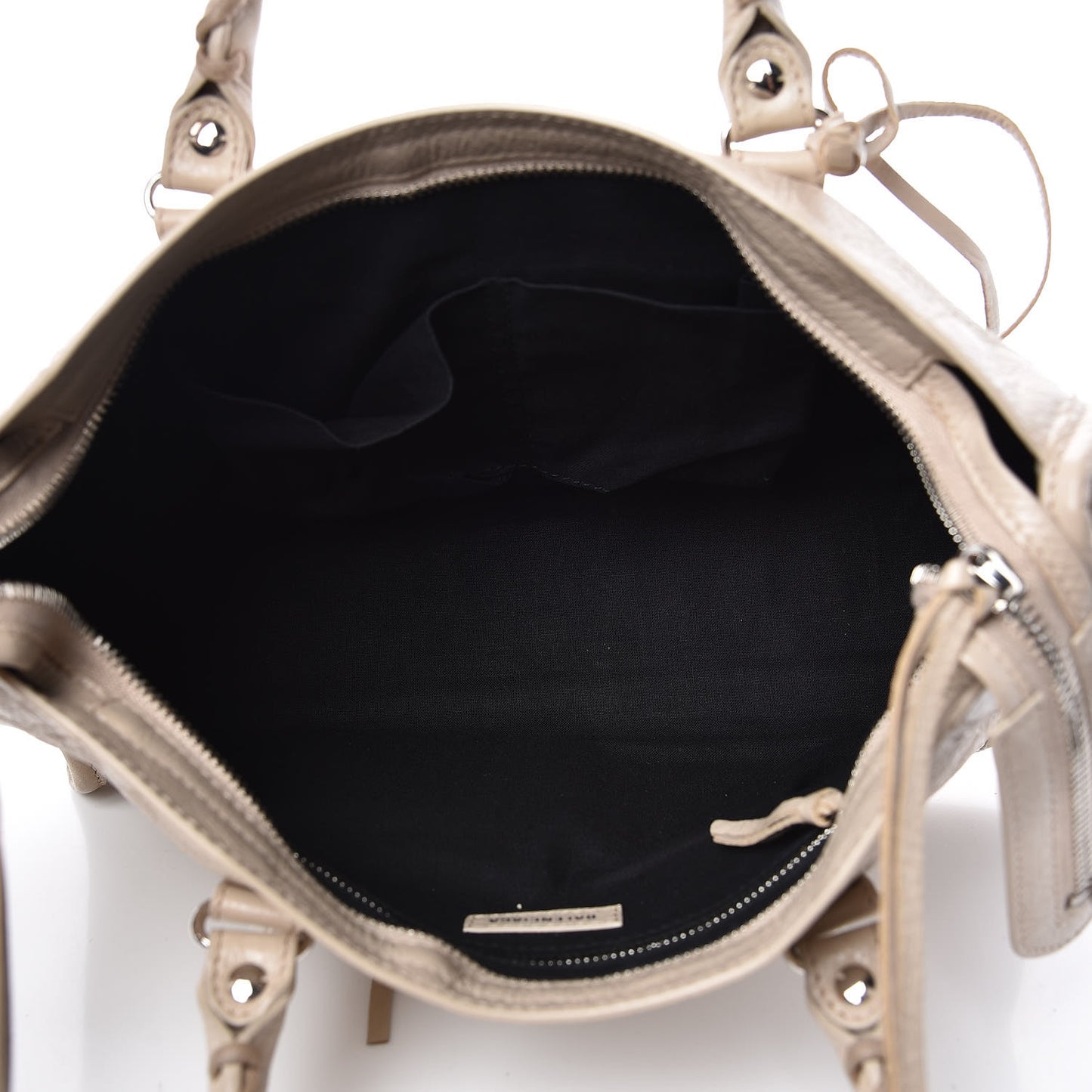 Agneau Classic Silver Hardware S City Logo Strap Light Beige Black