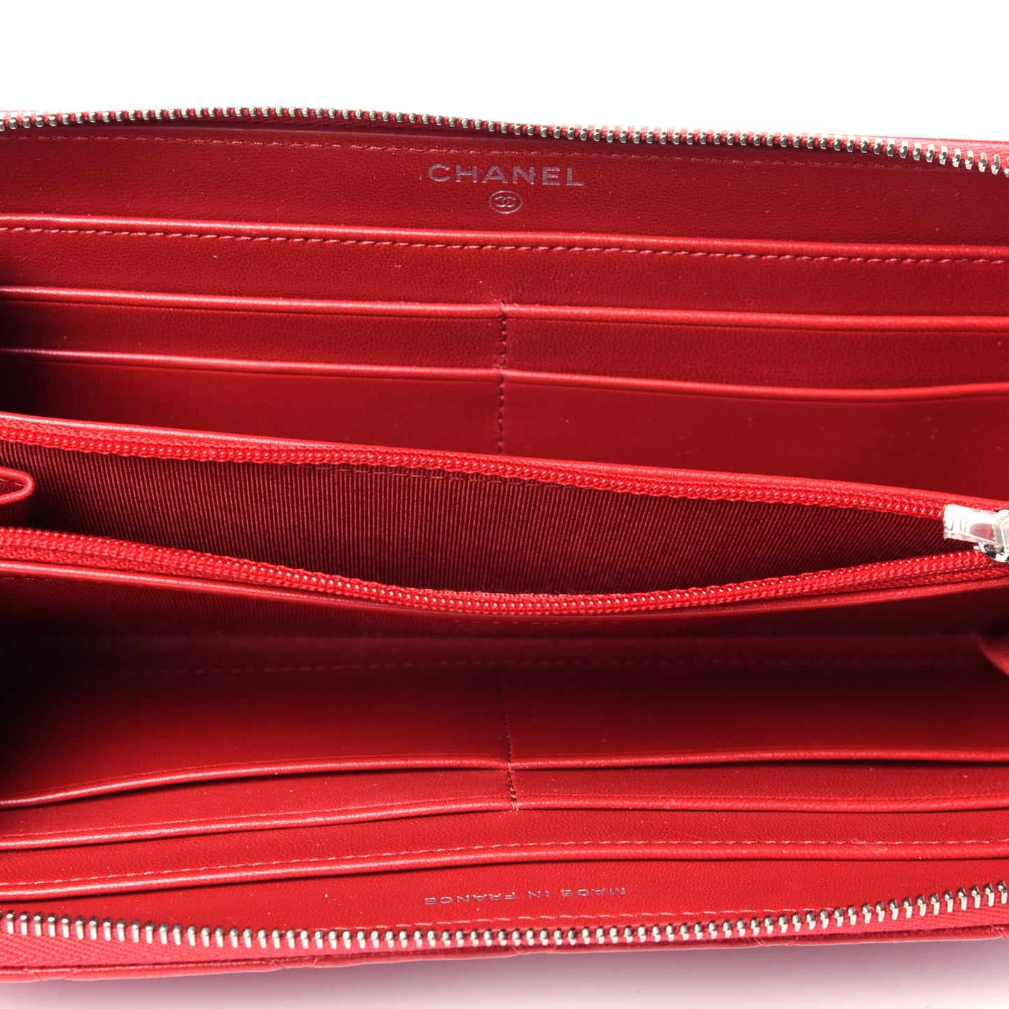 Lambskin Quilted Gusset Zip Around Wallet Red
