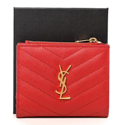 Saint Laurent Grain De Poudre Matelasse Chevron Monogram Zipped Card Case Bandana Red 7 of 8
