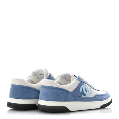 Chanel Suede Kidskin Womens CC Sneakers 39 White Blue 5 of 10