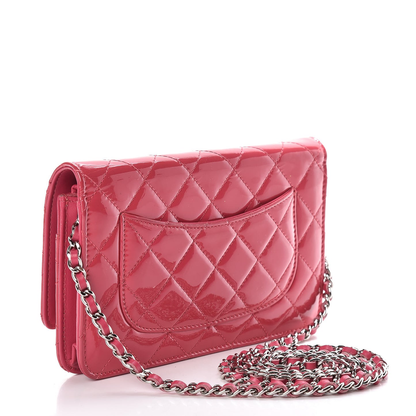 Patent Quilted Wallet On Chain WOC Fuchsia