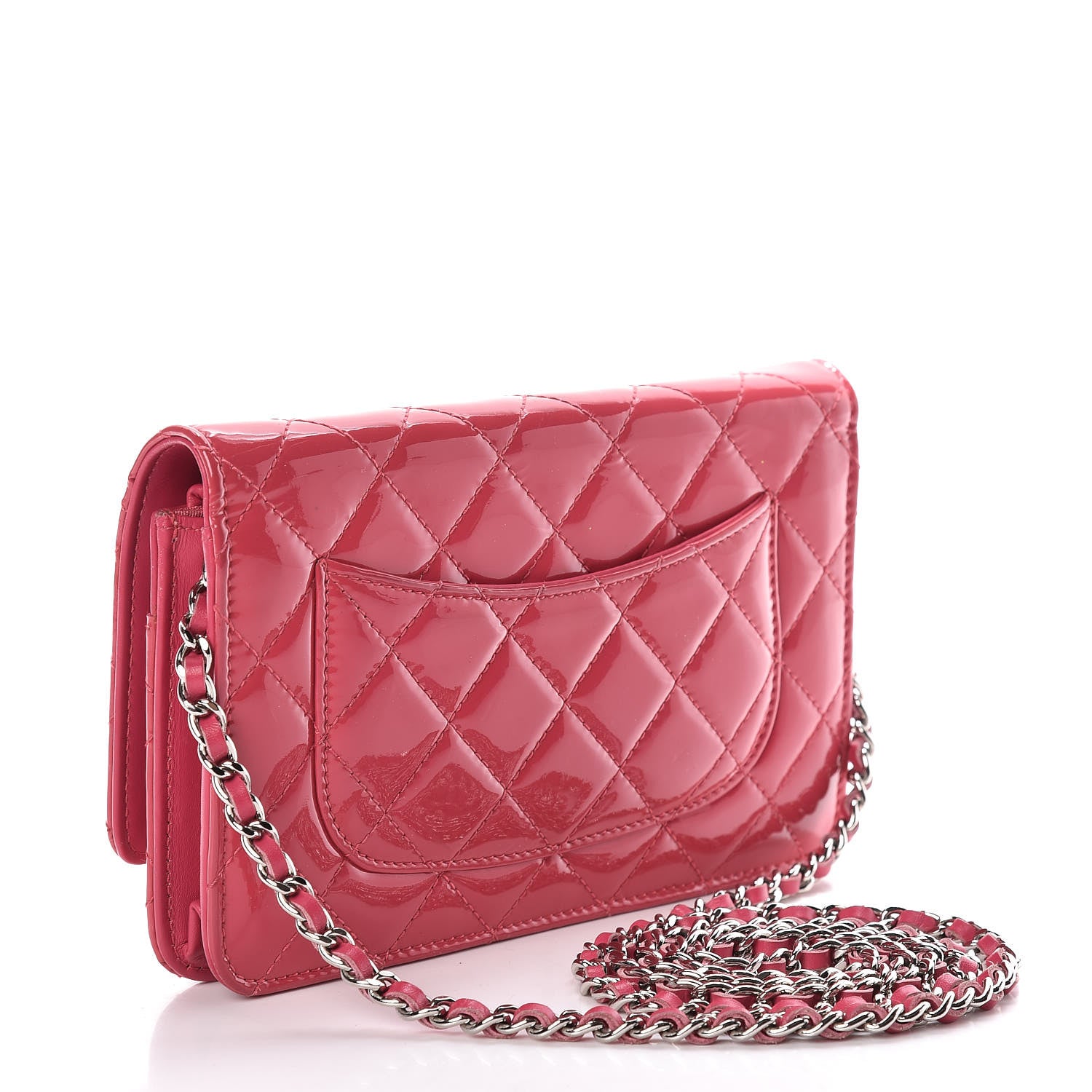 Chanel Patent Quilted Wallet On Chain WOC Fuchsia 3 of 14