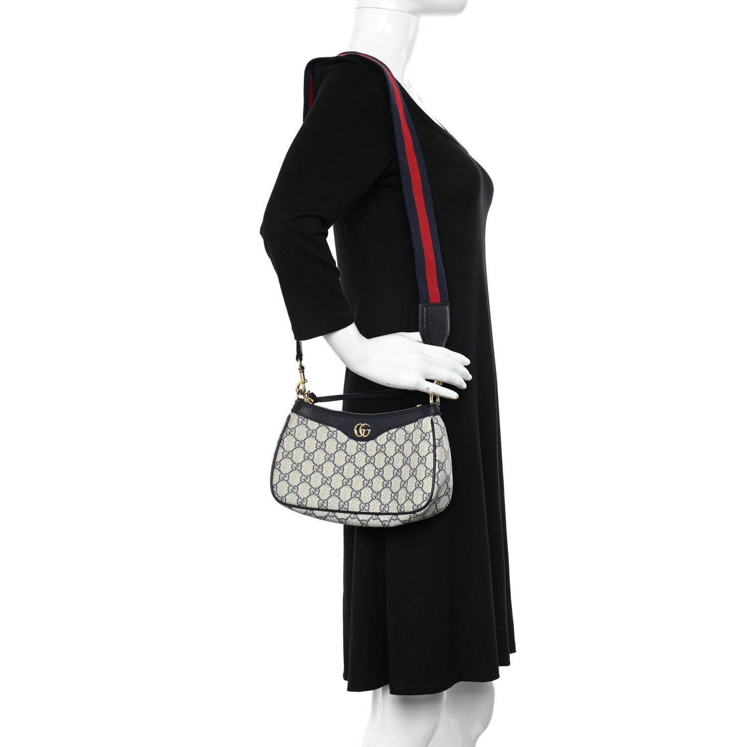 Gucci GG Supreme Monogram Textured Dollar Calfskin Web Small Ophidia GG Handbag Beige Blue 2 of 11