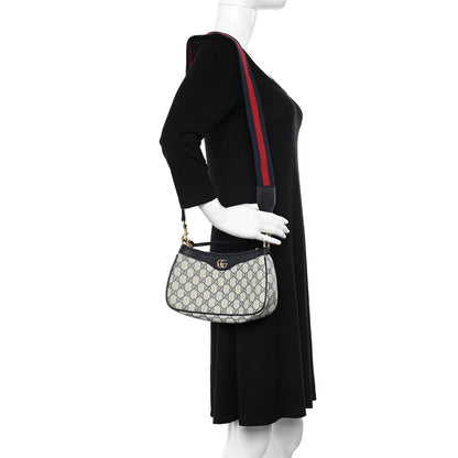 Gucci GG Supreme Monogram Textured Dollar Calfskin Web Small Ophidia GG Handbag Beige Blue 2 of 11