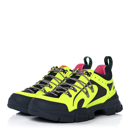 Gucci X SEGA Mesh Technical Canvas Calfskin Reflective Mens Flashtrek Sneakers 9 Neon Yellow Lotus 3 of 9