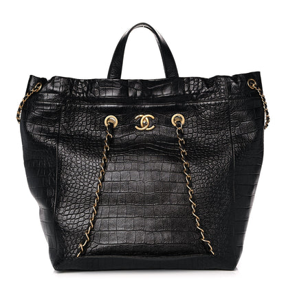 Chanel Calfskin Crocodile Embossed Large Cocodile Shopping Tote Black 1 of 14