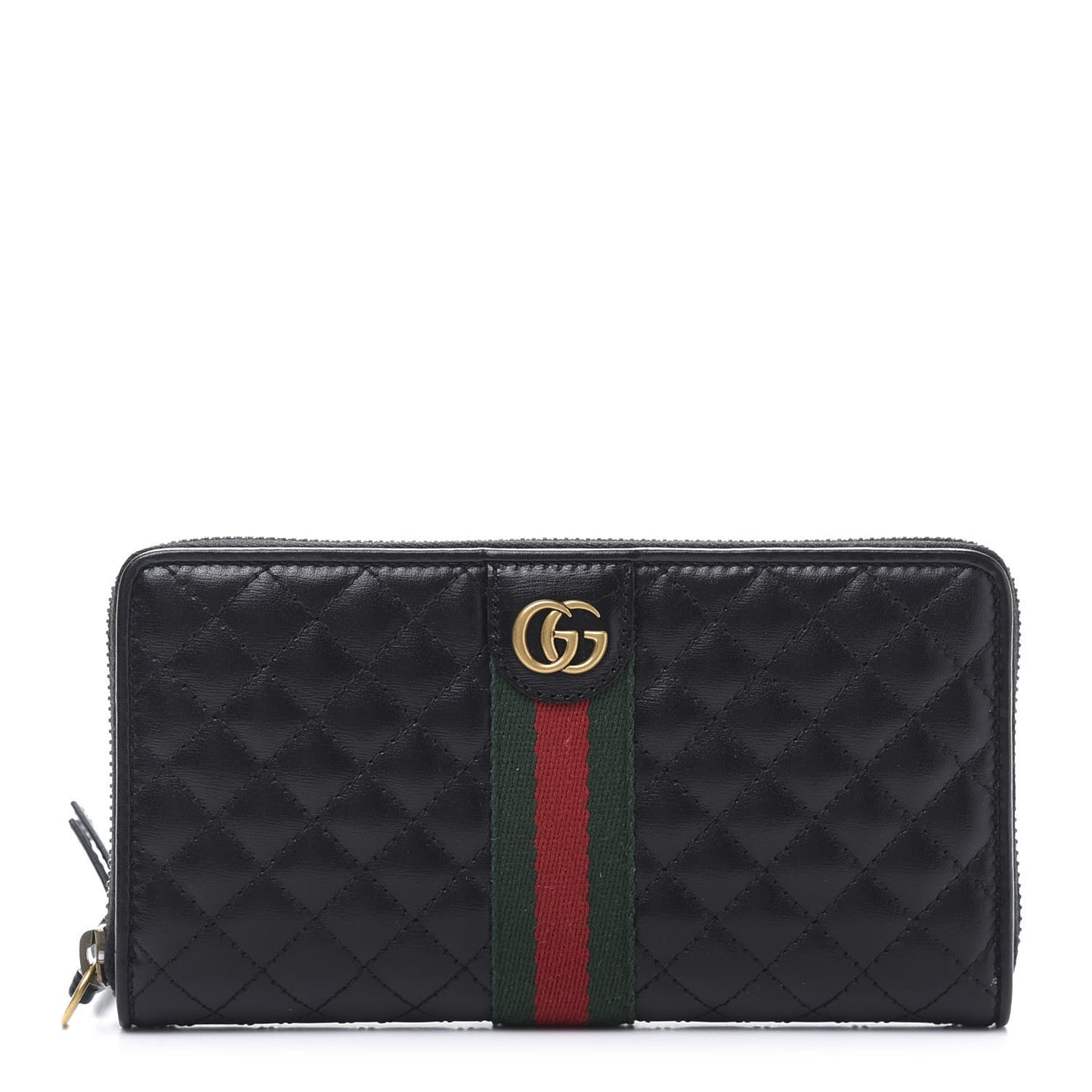 Calfskin Web Trapuntata GG Zip Around Wallet Black