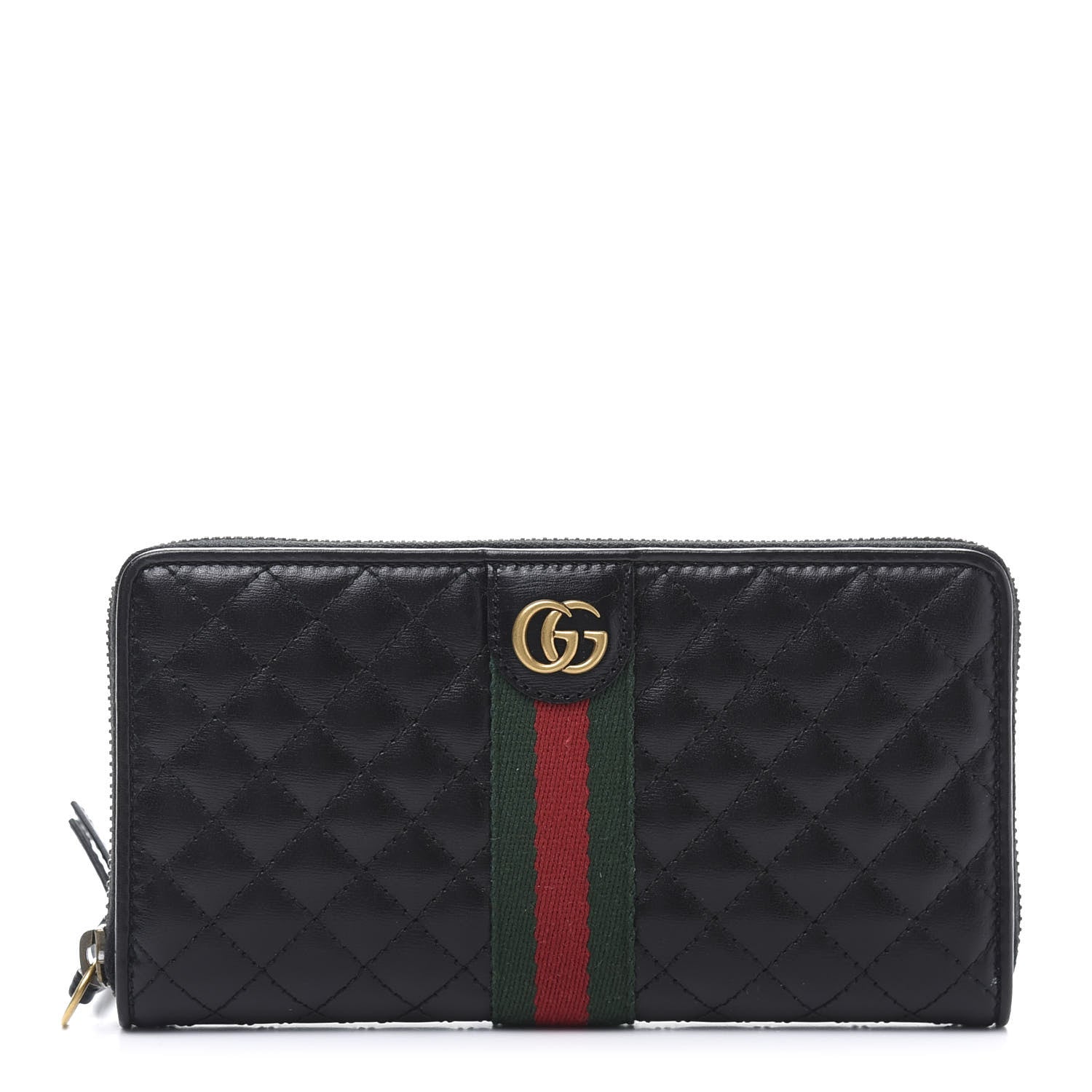 Gucci Calfskin Web Trapuntata GG Zip Around Wallet Black 1 of 9