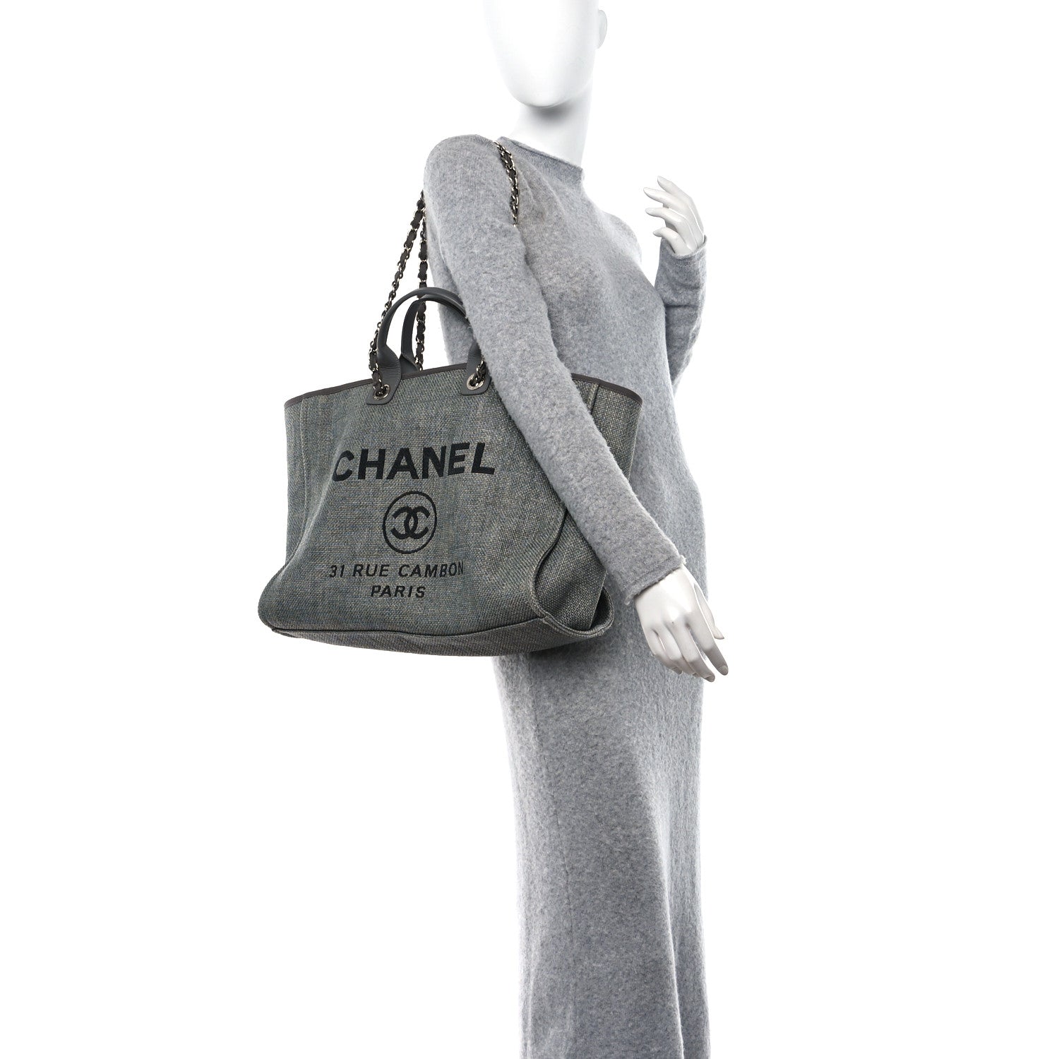 Chanel Woven Straw Raffia Large Deauville Tote Grey 2 of 14
