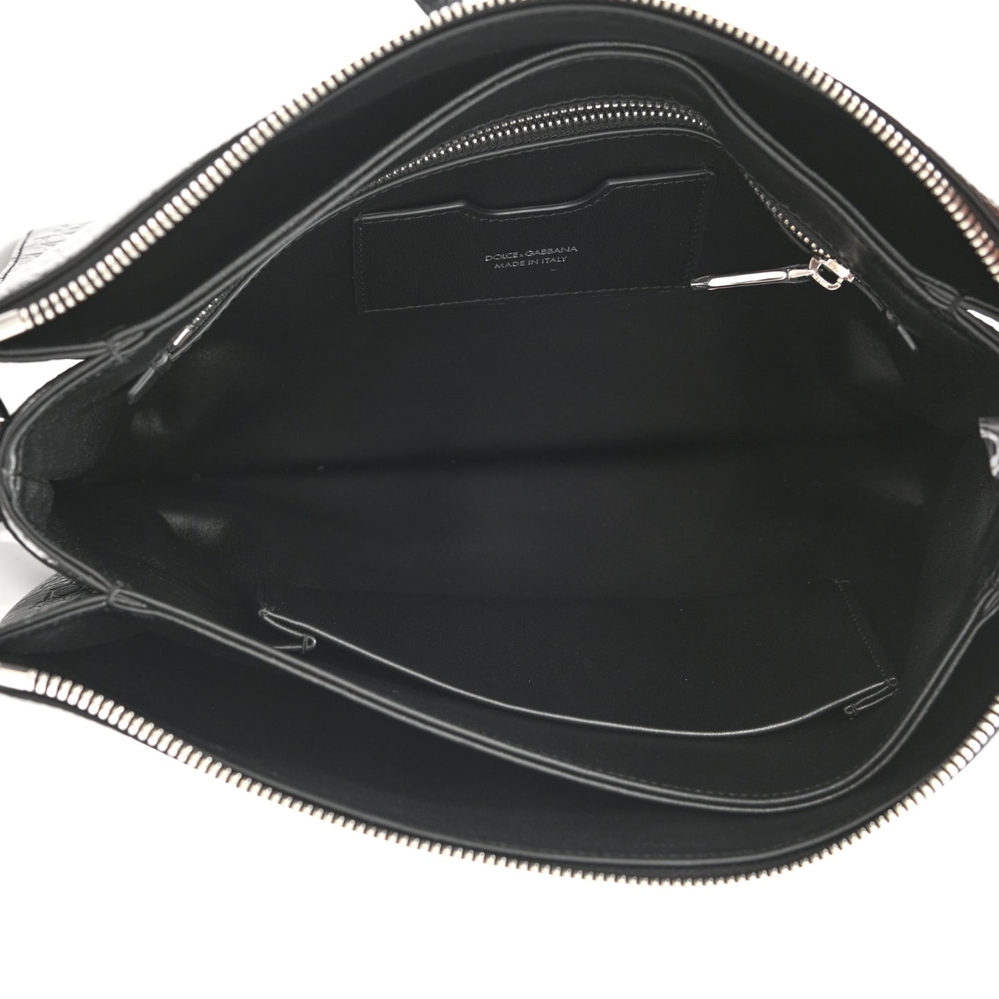 Crocodile Embossed Medium Tris Shoulder Bag Black