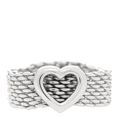 Tiffany Sterling Silver Somerset Mesh Heart Ring 48 4.5 1 of 5