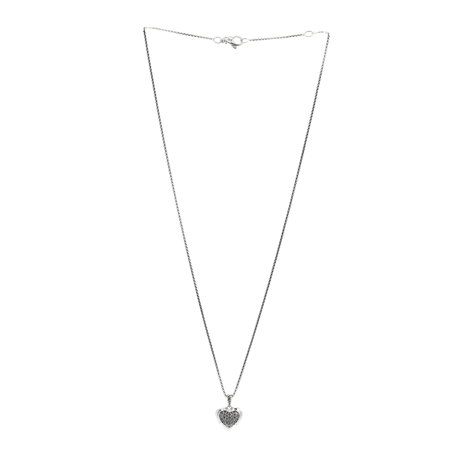 David Yurman Sterling Silver Diamond Cable Heart Pendant Necklace 3 of 5