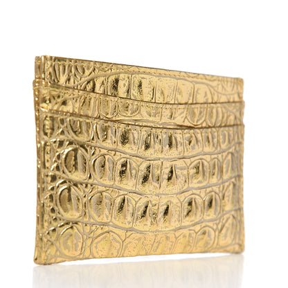 Chanel Metallic Calfskin Crocodile Embossed Cocodile Card Holder Gold 2 of 8