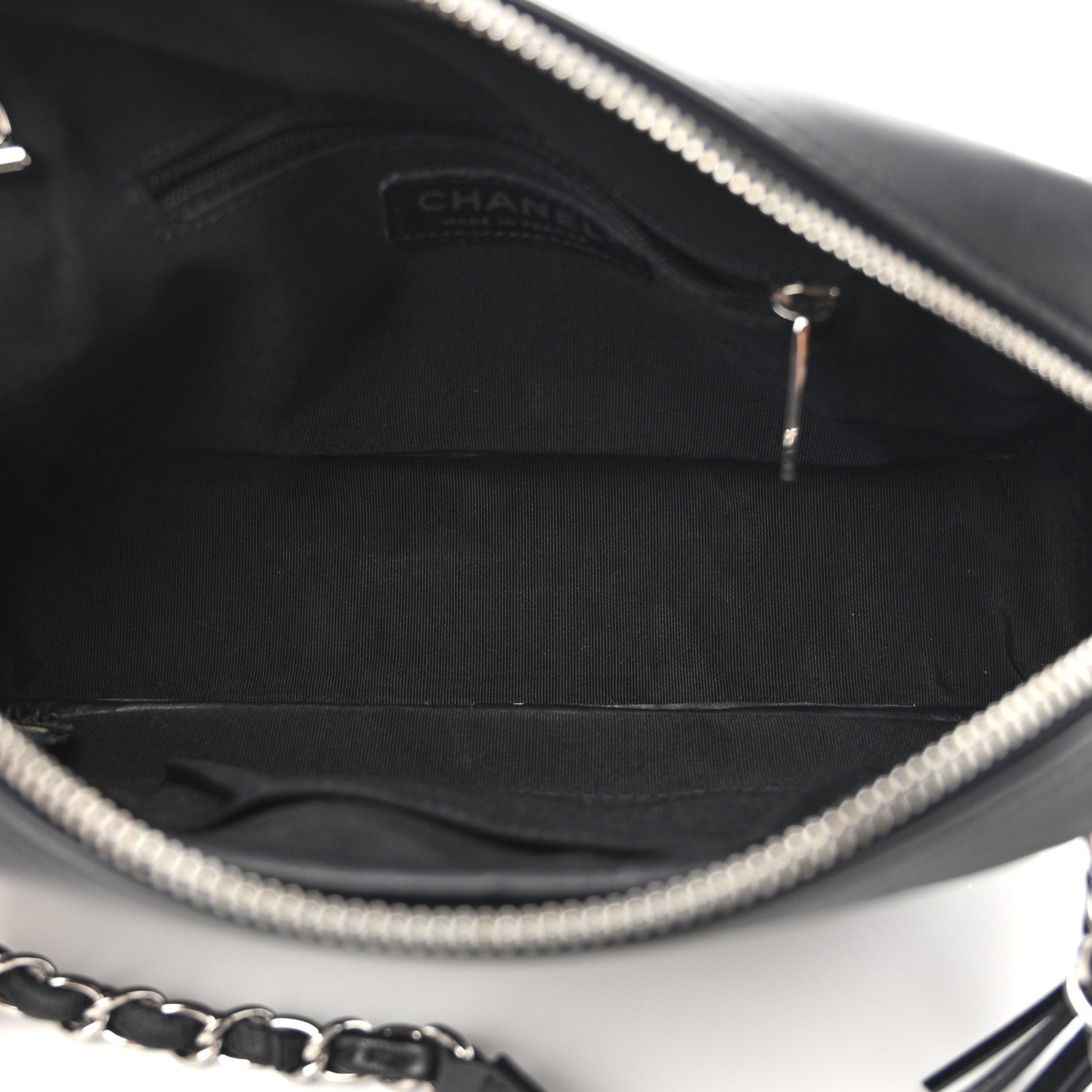 Chanel Calfskin Diagonal Chevron Quilted Tassel Camera Case Black 7 of 12
