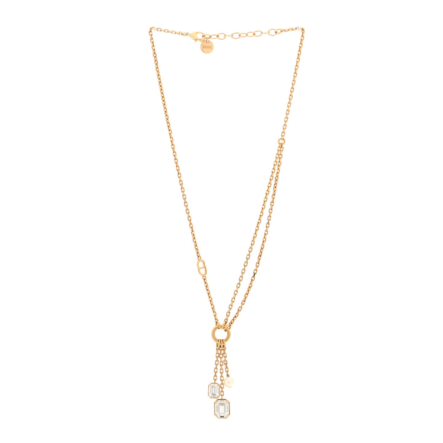Metal Crystal Petit CD Drop Necklace Gold