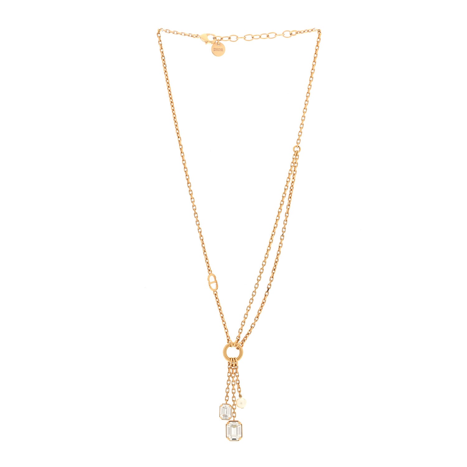 Christian Dior Metal Crystal Petit CD Drop Necklace Gold 3 of 4