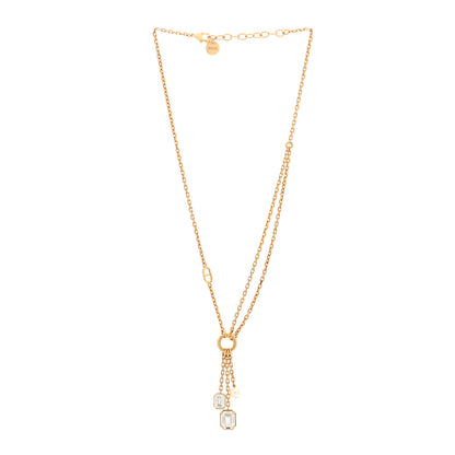 Christian Dior Metal Crystal Petit CD Drop Necklace Gold 3 of 4