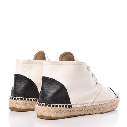 Chanel Lambskin Cap Toe Lace Up Espadrilles 35 White Black 4 of 11