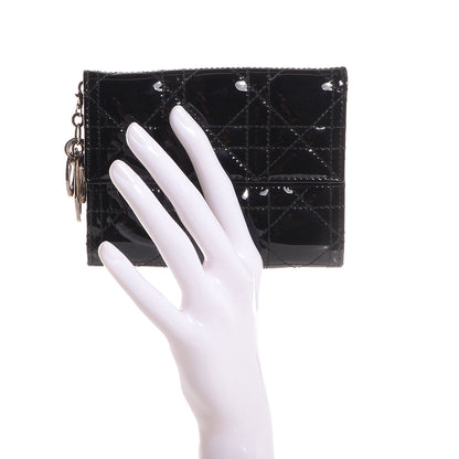 Christian Dior Patent Cannage Lady Dior French Wallet Black 2 of 8
