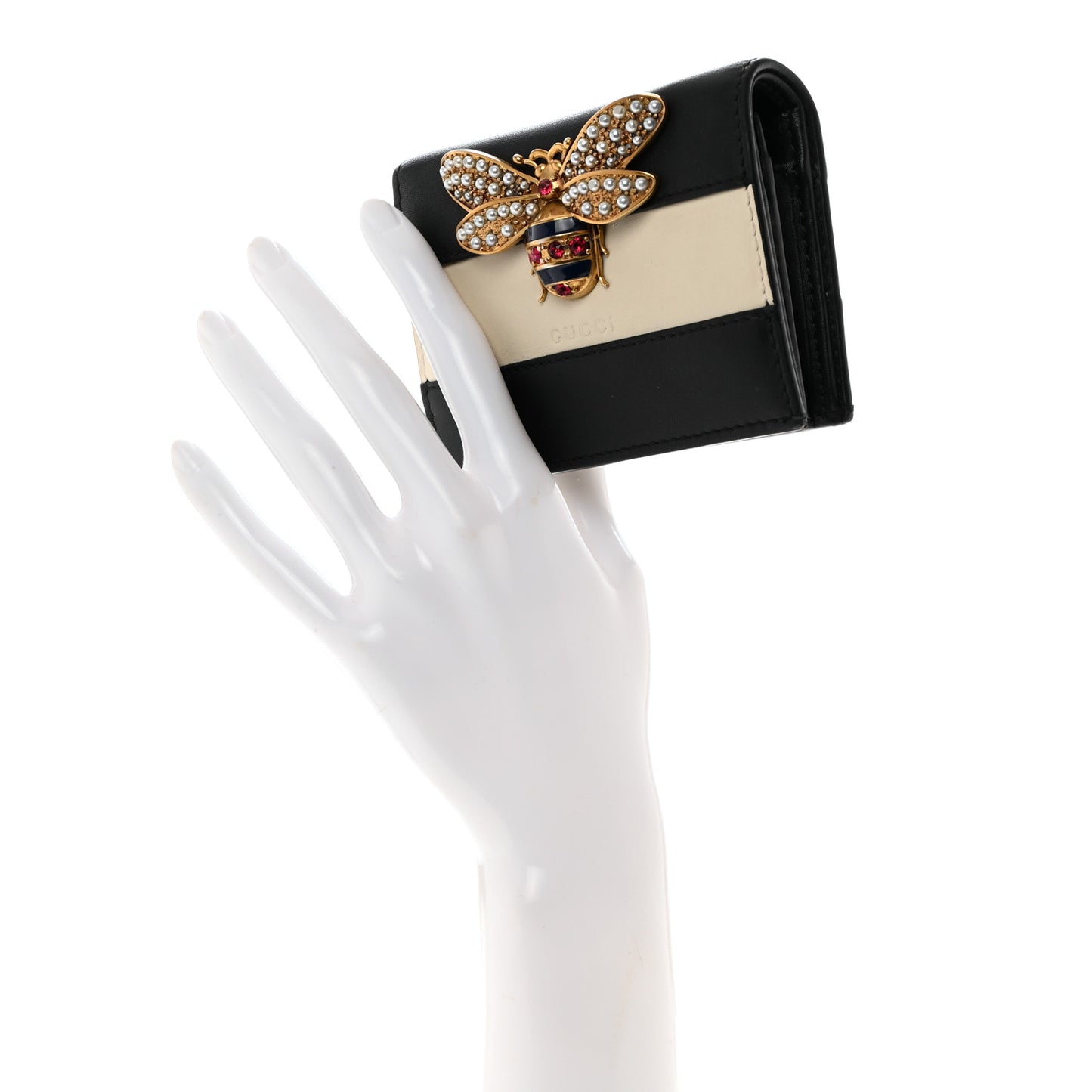 Calfskin Queen Margaret Card Case Wallet Black Mystic White