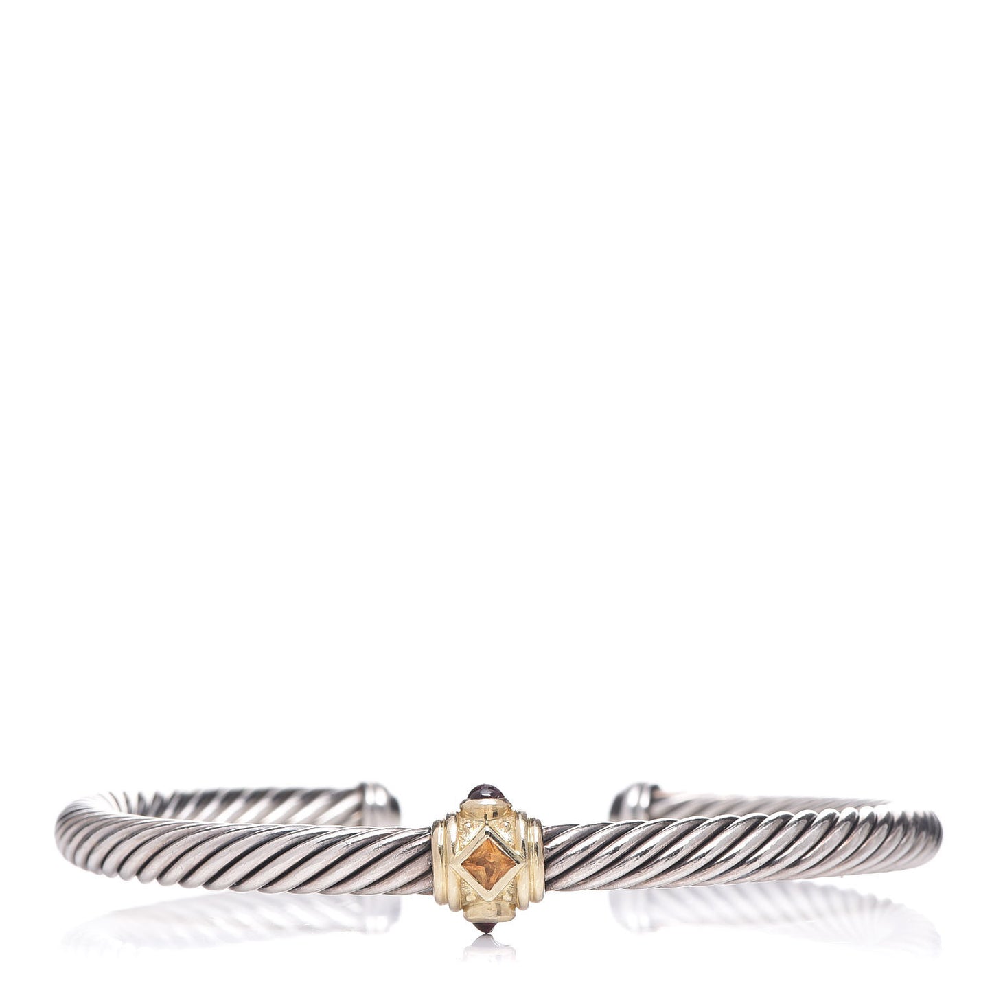 Sterling Silver 14K Yellow Gold Citrine Rhodolite Garnet 5mm Cable Renaissance Station Bracelet
